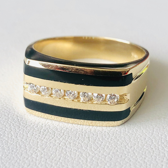 Men's Black Onyx Round Real Solid 14K Yellow Gold